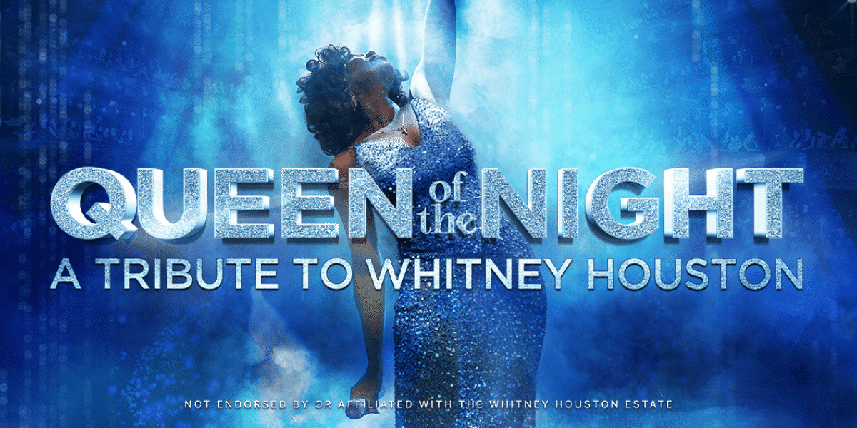 Silhouette of actress as Whitney Houston in a sequined dress.