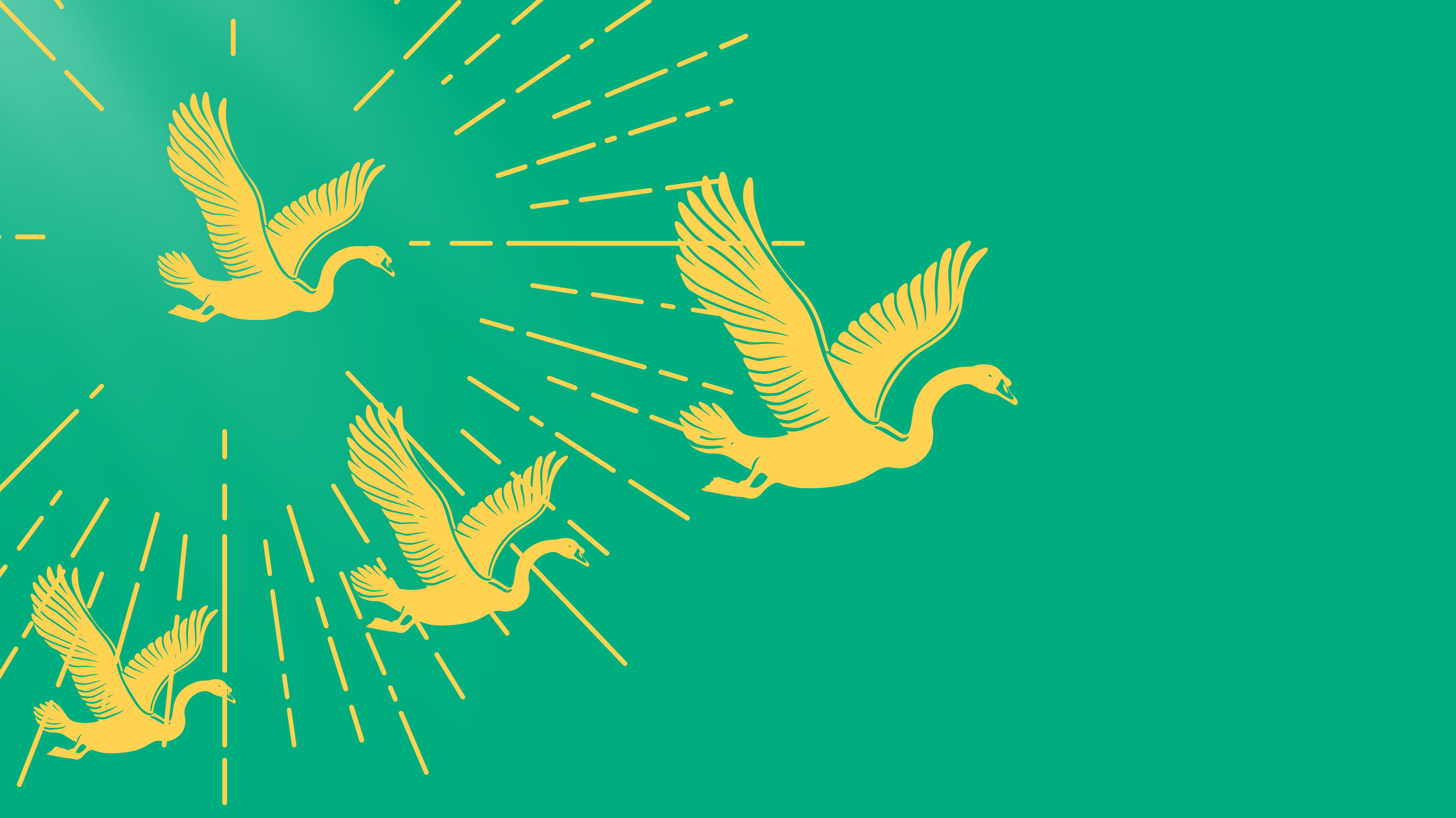 Four yellow birds flying.