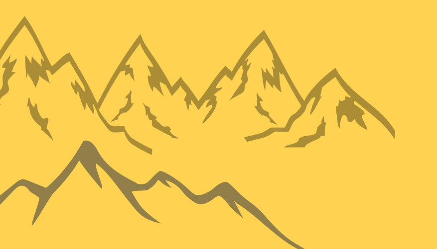 Grey mountain graphic on yellow background.