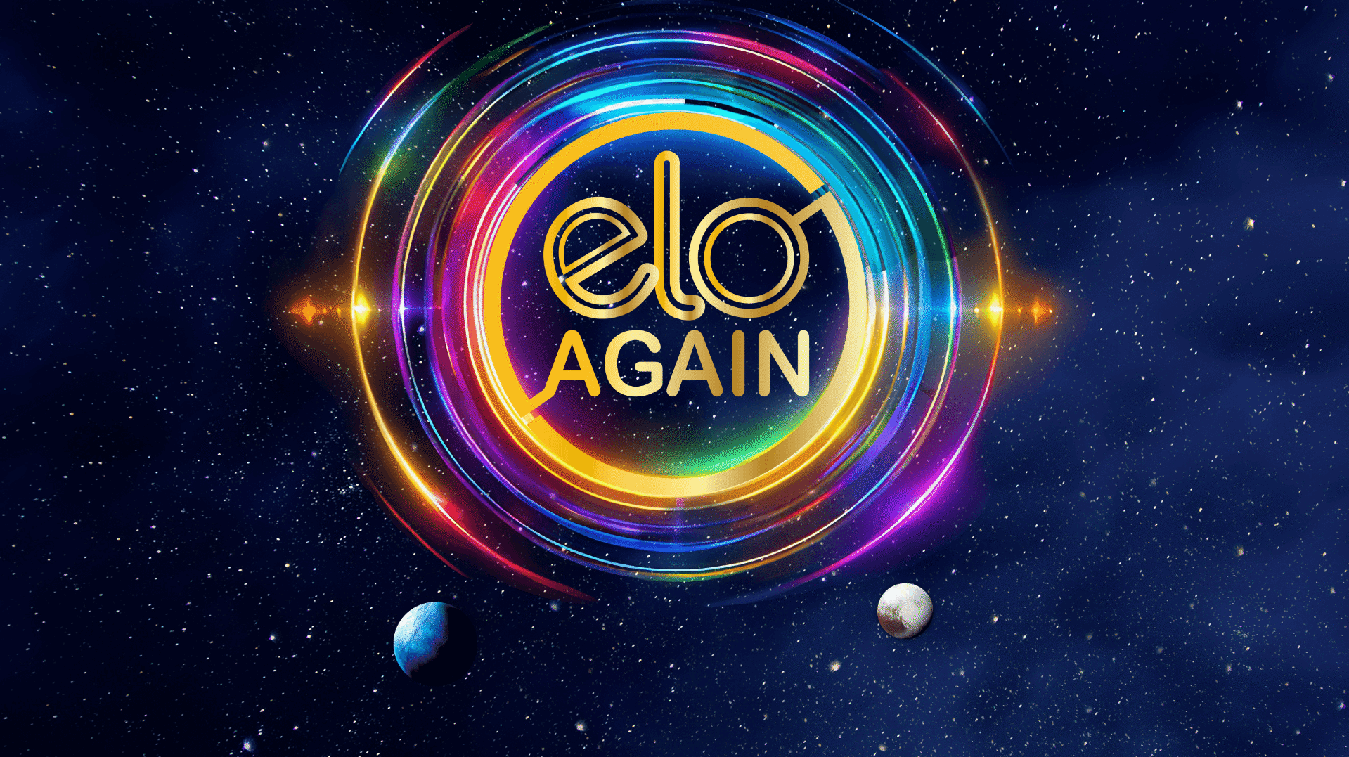 Title treatment with rainbow glow around it in space.