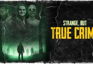 Title treatment on ripped paper with a silhouette of a person looking at three faces.