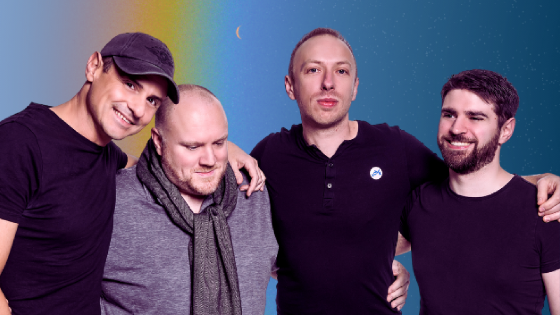 All four members of Ultimate Coldplay posing candidly.