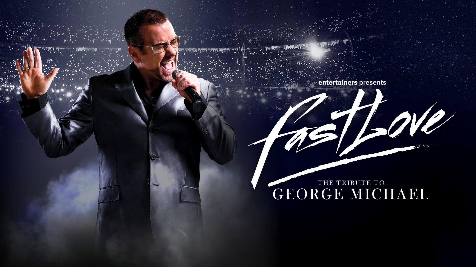Singer appearing as George Michael next to title treatment.