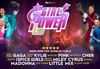 Four women stand either side of the title treatment.